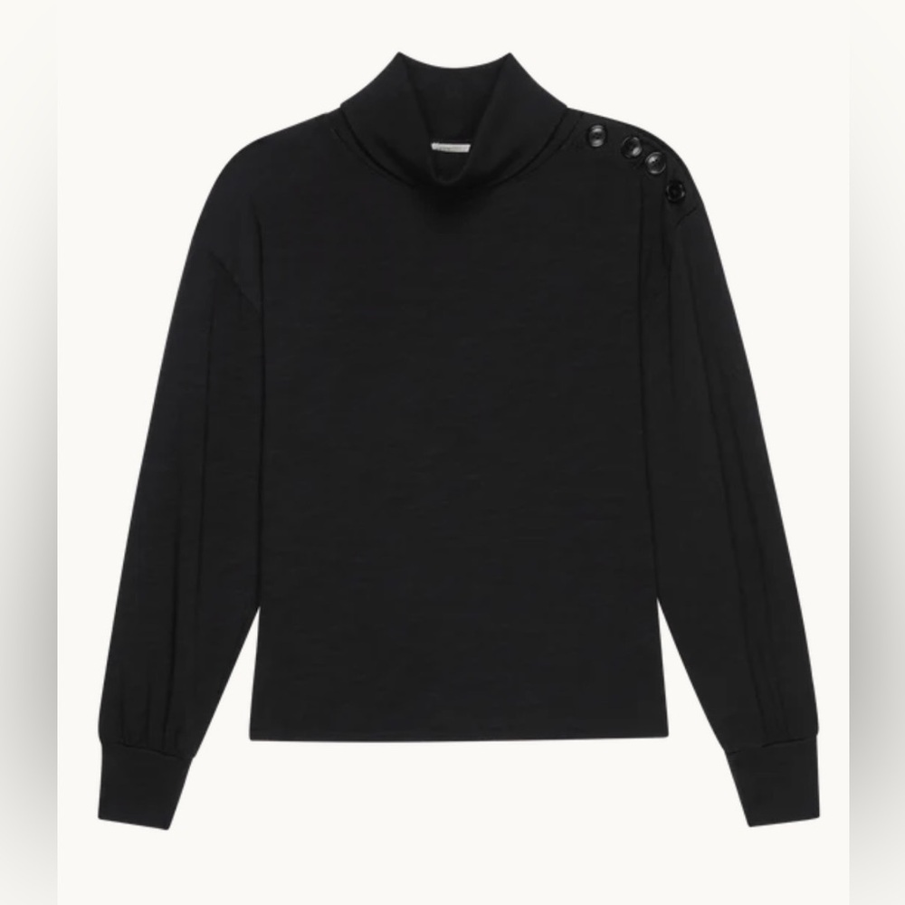 Nation LTD Jet Black Pima Cotton Turtleneck Top Button Shoulder XL NWT